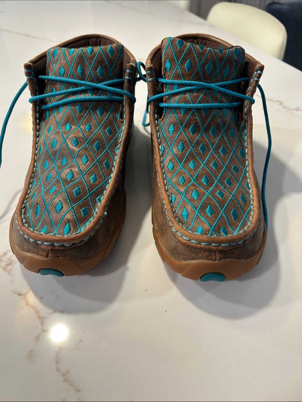 Women’s Twisted X Driving Casual Brown & Teal Moccasin Shoes Leather 9